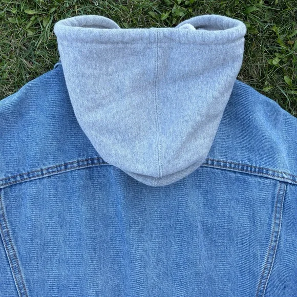 Levi’s Hybrid Hoodie Trucker Jean Jacket Mens XL Vintage Fit Blue Gray Hooded - Picture 8 of 10